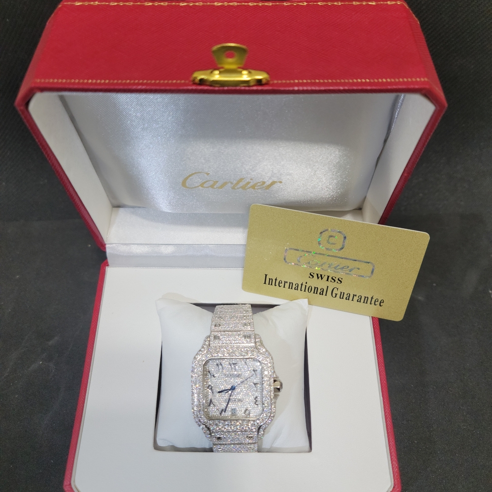 Cartier Silver Watch with Diamond Accents